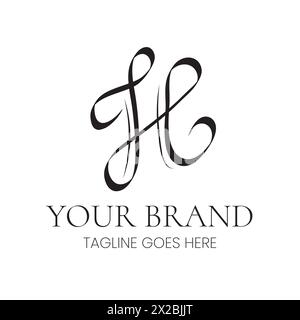 H Logo iniziale calligrafico astratto Illustrazione Vettoriale