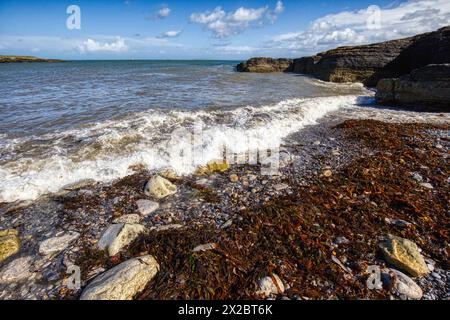 Fisherman's Cottages Beach, Moelfre, Anglesey, Galles del Nord Foto Stock