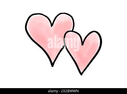 Cuore di doodle acquerello, illustrazione vettoriale. Illustrazione Vettoriale