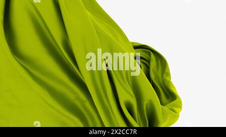 Illustrazione in 3D di tenerezza astratta tessuto di seta verde morbido, lussuoso raso galleggiante, superficie ruvida dinamica Foto Stock