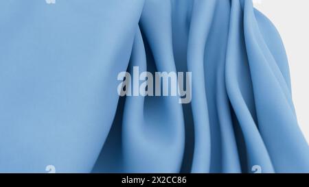 Illustrazione in 3D di tenerezza astratta sfondo di seta blu morbido tessuto ondulato di lusso satinato, carta da parati di design Foto Stock