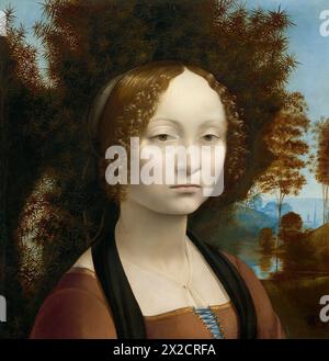 Pittura di Ginevra di Benci del pittore rinascimentale italiano Leonardo da Vinci arte storica capolavoro di ritratto Foto Stock