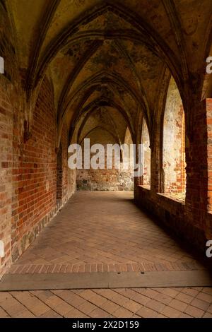 CHORIN, GERMANIA - 01 APRILE 2024: Rovine dell'abbazia di Chorin. L'abbazia di Chorin (Kloster Chorin) è un'ex abbazia cistercense. Un esempio di architettura gotica. Foto Stock