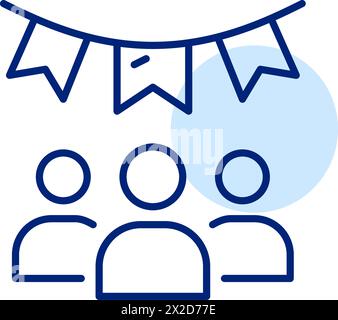 Festa aziendale. Gruppo di persone con decorazione garland. Festa di gruppo. Pixel Perfect, icona traccia modificabile Illustrazione Vettoriale