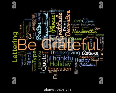 Siate grati per il modello di Word cloud. Sfondo vettoriale del concetto di gratitudine. Illustrazione Vettoriale
