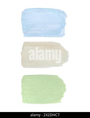 La vernice acrilica traccia armoniosamente il set blu, bianco e verde. Spesso strato di vernice con tracce di setole a spazzola. Immagine tracciata vettoriale, elemento di design, backgr Illustrazione Vettoriale