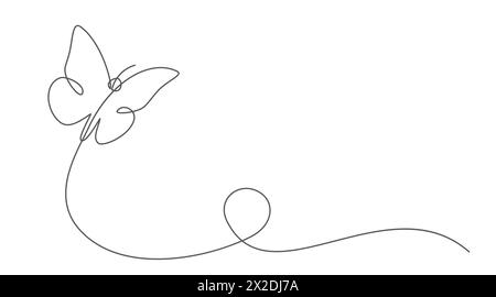 Farfalla disegnata su una linea isolata su sfondo bianco Illustrazione Vettoriale