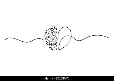 Un disegno continuo di metà di un cervello umano e amore a forma di icona del logo del cuore. Filosofico dell'amore e della ragione. POS. Grafica vettoriale Illustrazione Vettoriale