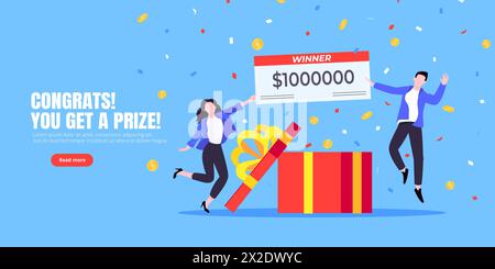 Felice vincitore della lotteria con un grande premio di stipendio. Illustrazione Vettoriale