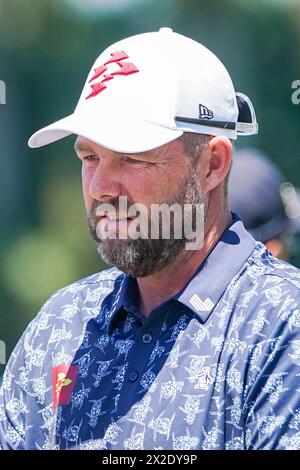 6 aprile 2024, Doral, Florida, USA: Marc Leishman dello Ripper GC sul campo pratica prima del secondo round del LIV Golf Miami al Trump National Doral. (Credit Image: © Debby Wong/ZUMA Press Wire) SOLO PER USO EDITORIALE! Non per USO commerciale! Foto Stock