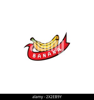 Icona del logo banana con nastro per striscioni Illustrazione Vettoriale