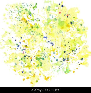 Spruzzi e gocce di acquerello brillanti e astratti. Foto Stock