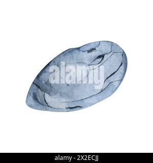 Pietra di ciottoli blu acquerello isolata su sfondo bianco. Foto Stock