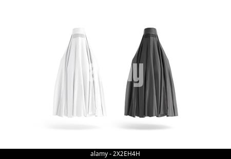 Mockup burqa musulmano bianco e nero vuoto, vista frontale Foto Stock