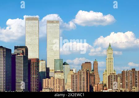 New York, USA - 22 febbraio 1997: Lower mahattan e World Trade Center a New York City, America. Il WTC è stato distrutto dal 911 dai terroristi. Foto Stock