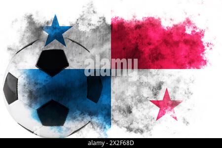 Sfondo bianco con bandiera Panama e pallone da calcio Foto Stock