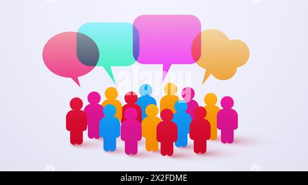 Modello di social network. Gruppo di persone che chattano e parlano. Concetto di comunicazione virtuale. Illustrazione vettoriale Illustrazione Vettoriale