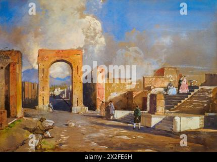 Il Tempio di fortuna Augusta e l'Arco di Caligola a Pompei di Giacinto Gigante (1806-1876), 1859, matita, acquerello, tempera, bianco Foto Stock