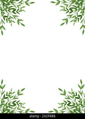 Cornice rettangolare verde acquerello. Foglie verdi disegnate a mano e bordo fogliame. Modello di invito, biglietto d'auguri, menu. Progettazione di piante botaniche. Foto Stock