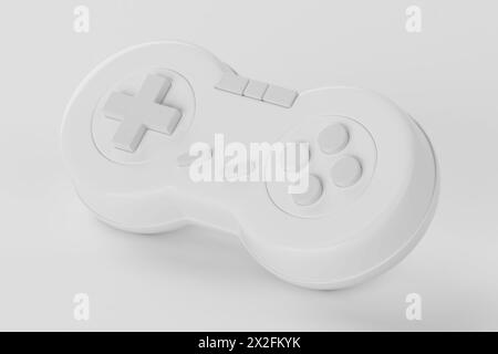 Controller joystick retro per videogiochi in stile argilla su sfondo bianco. Rendering 3d. Foto Stock