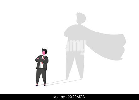 Uomo d'affari con il concetto di vettore ombra supereroe. Il simbolo aziendale di ambizione, successo, motivazione, leadership, coraggio e sfida. Illustrazione vettoriale Illustrazione Vettoriale