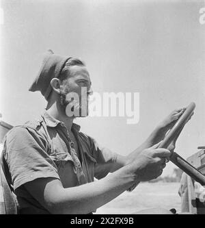 CECIL BEATON PHOTOGRAPHS: GENERAL - The Western Desert 1942: Ritratto di testa e spalle di un membro barbuto del Long Range Desert Group che indossa un berretto legnoso al volante della sua jeep British Army, Long Range Desert Group Foto Stock