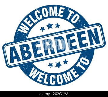 Benvenuto al francobollo di Aberdeen. Insegna rotonda di Aberdeen isolata su sfondo bianco Illustrazione Vettoriale