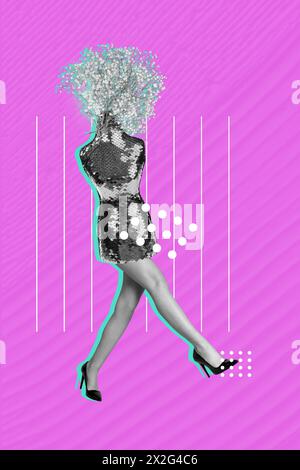 Immagine di schizzo grafica di tendenza composita collage fotografico 3D di attraente donna modello sartoriale senza corpo manichino indossare tacchi camminare Foto Stock