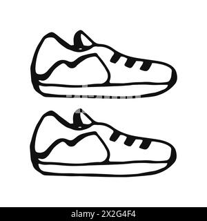 Icona lineare sneakers. Disegnato a mano. Stile piatto. Foto Stock