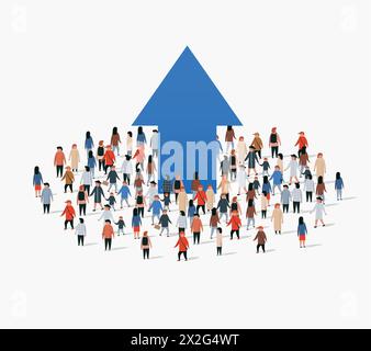 Grafico di crescita e progressi nella folla di persone. Illustrazione vettoriale Illustrazione Vettoriale