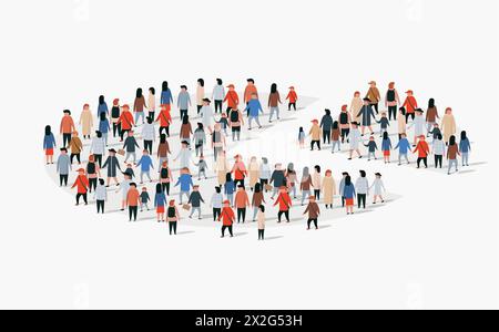 Rapporto sui dati demografici della popolazione, grafico a torta composto da persone. Illustrazione vettoriale Illustrazione Vettoriale