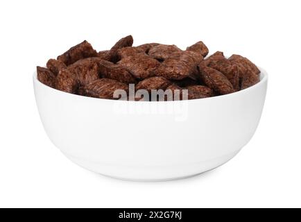 Cialde di cereali al cioccolato isolate su bianco Foto Stock