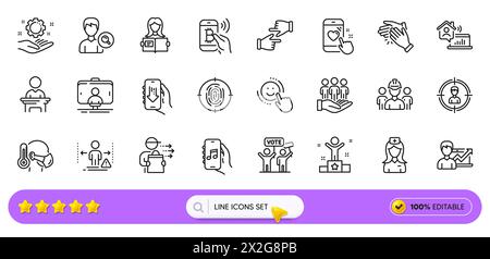 Scarica app, impronte digitali e icone della linea mano dei dipendenti per app Web. Icona pittogramma. Icone di linea. Vettore Illustrazione Vettoriale