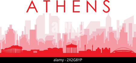 Poster rosso dello skyline della città DI ATENE, GRECIA Illustrazione Vettoriale