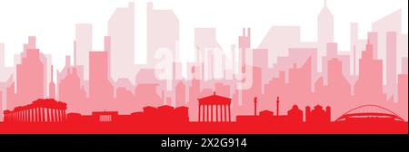 Poster rosso dello skyline della città DI ATENE, GRECIA Illustrazione Vettoriale
