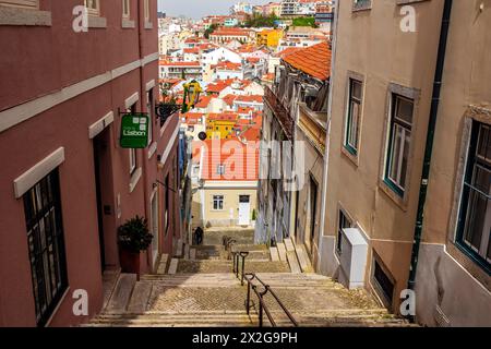 Strade Picruresque del quartiere Alfama di Lisbona. Portogallo. Foto Stock