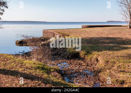 Vista del lago Seminole dal campeggio del Corps of Engineers Eastbank vicino al confine di stato della Florida in Georgia Foto Stock