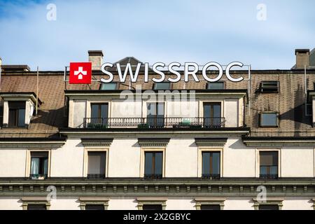 Ginevra, Svizzera - 5 aprile 2024: Il gruppo Swissroc è una società di servizi immobiliari Foto Stock