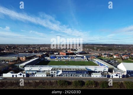 Veduta aerea dello stadio Hartlepool United's Suit Direct di Hartlepool, contea di Durham, Inghilterra mercoledì 7 febbraio 2024 (foto: Michael driver | mi News) Foto Stock