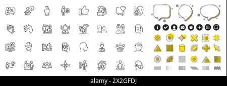 Set di icone di gruppo, cuore e linea Yoga per l'app Web. Icona pittogramma. Elementi di design, icone dei social media. Vettore Illustrazione Vettoriale