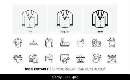 Icone della linea Hoody, Dresser e Pillow. Per applicazioni Web, stampa. Icone di linea. Vettore Illustrazione Vettoriale