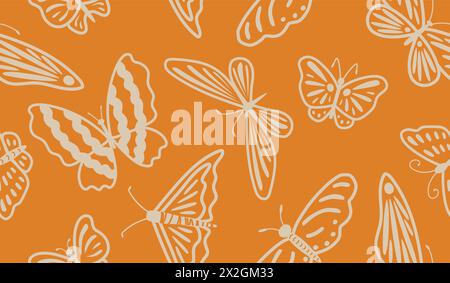 Motivo vettoriale senza cuciture con graziose farfalle, ideale come stampa tessile, carta da imballaggio. Illustrazione vettoriale Illustrazione Vettoriale