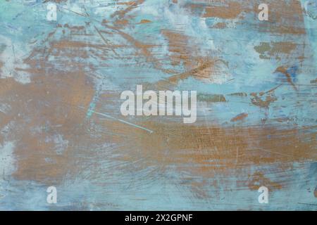 Effetto intonaco testurizzato sulla venatura del legno con colori oro e blu Foto Stock