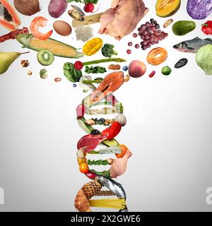 Scienza alimentare e alimenti OGM o colture geneticamente modificate come concetto di agricoltura ingegnerizzata come nutrizione e biotecnologia e manipolazione genetica Foto Stock