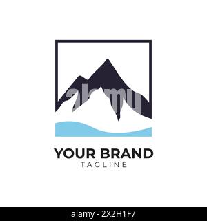 illustrazione del logo mountain peak e sea Illustrazione Vettoriale