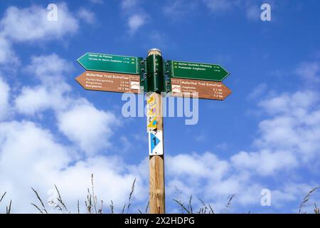 Cartello segnaletico a Mullerthal, Lussemburgo Foto Stock