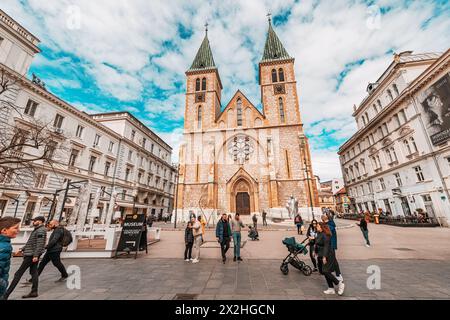 15 marzo 2024, Sarajevo, Bosnia ed Erzegovina: Cattedrale del cuore sacro - famoso punto di riferimento religioso. Foto Stock