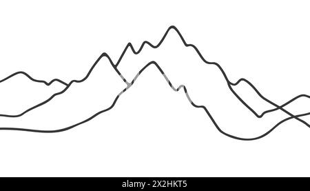 le montagne sono disegnate con una linea continua. Illustrazione vettoriale Illustrazione Vettoriale