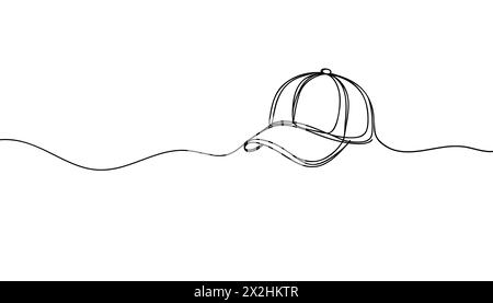 Linea continua, berretto da baseball. Disegno di Set Fashion. Illustrazione vettoriale disegno a una linea. Illustrazione Vettoriale