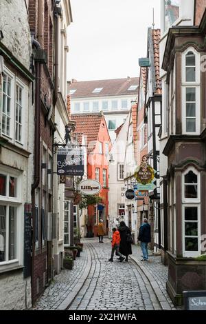 Vicolo con case storiche, Schnoorviertel, Schnoor, città vecchia, città anseatica di Brema, Germania Foto Stock